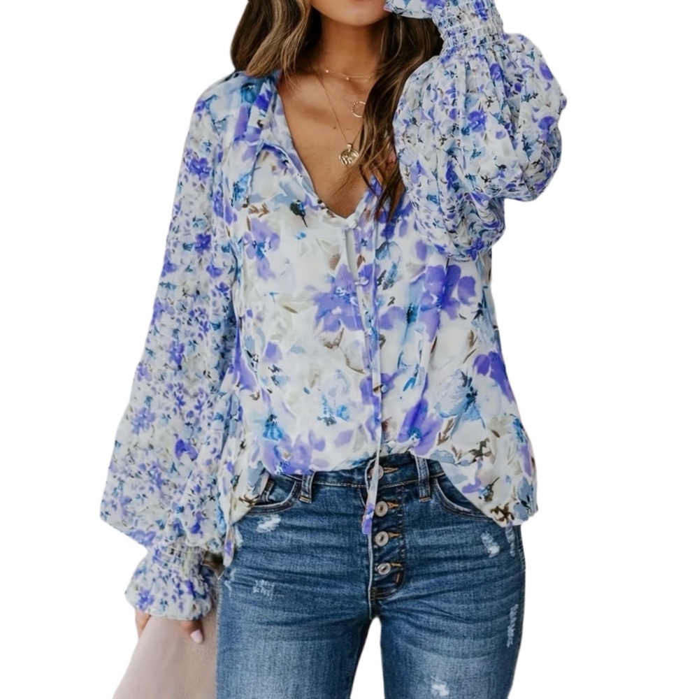Floral Blue and White Women's Top